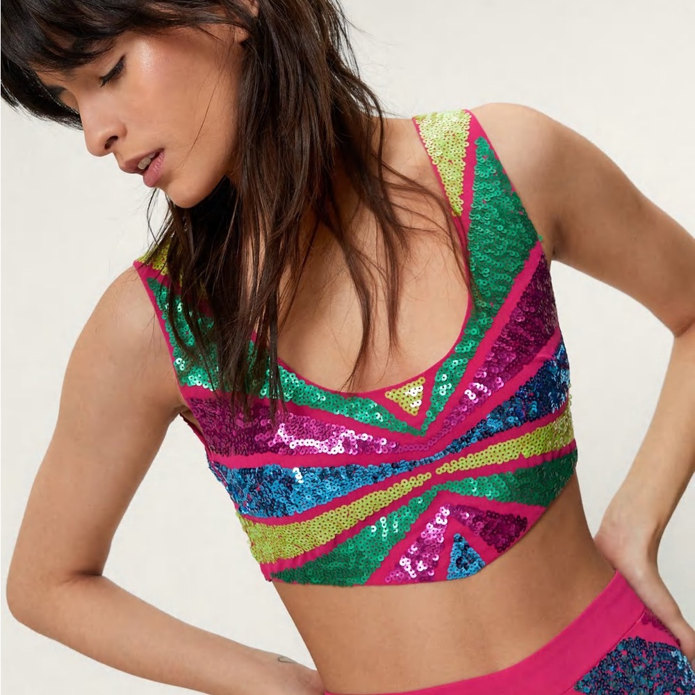 NastyGal Colorblock Sequin Cropped Bralette